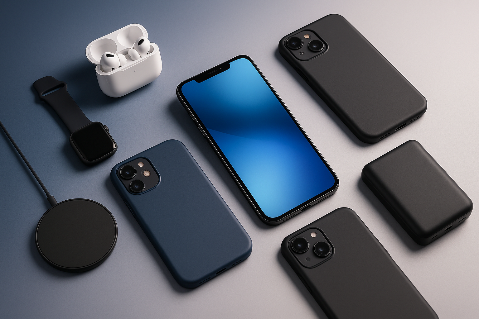 Create a modern image for mobile products and accessories.